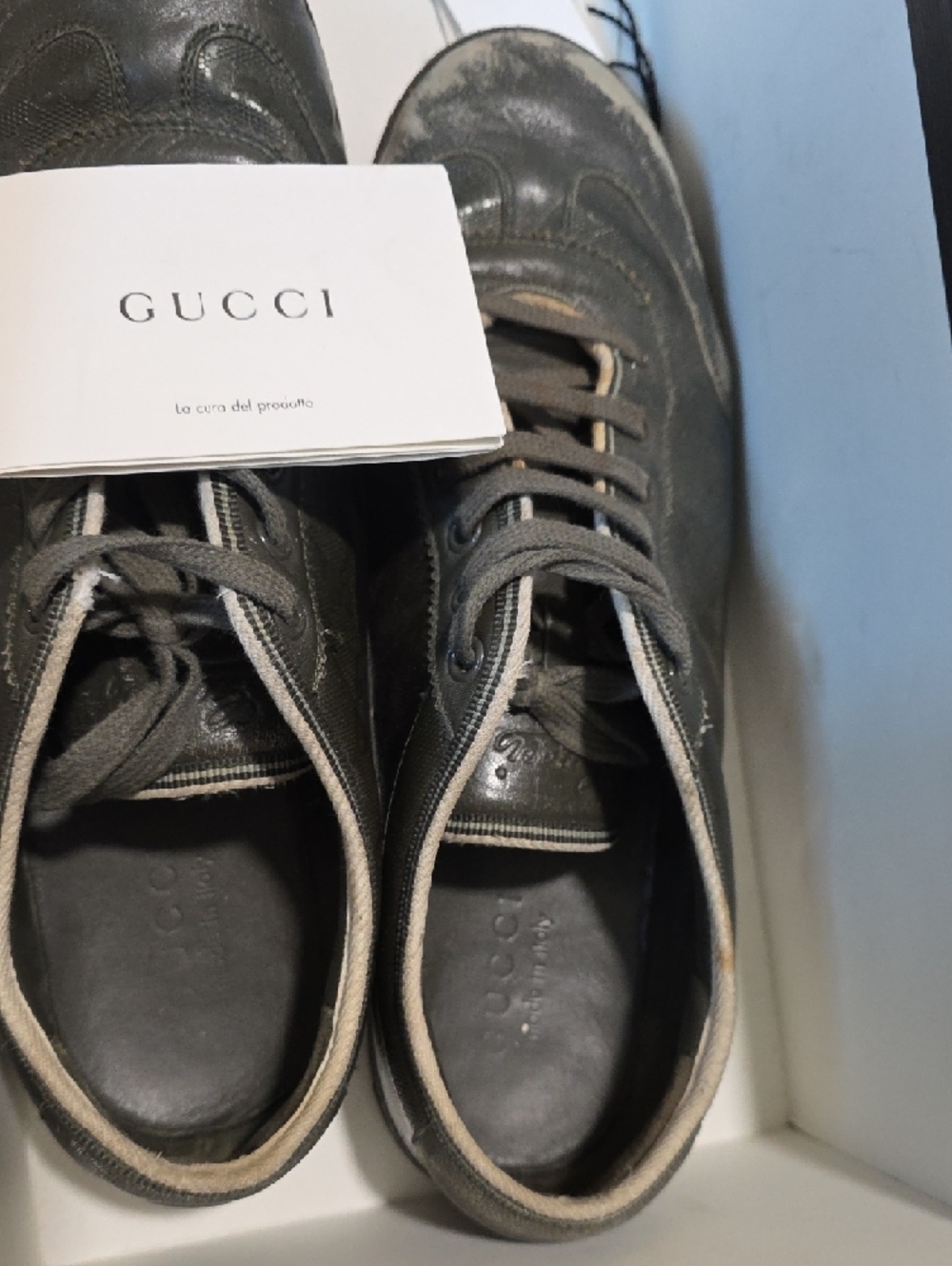 Gucci Men's Low-Top Leather Sneakers in Olive Green 9 - Picture 7 of 7